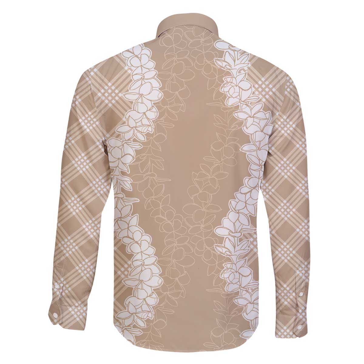 Hawaii Aloha Plumeria Lei Beige Palaka Family Matching Off The Shoulder Long Sleeve Dress and Hawaiian Shirt - Polynesian Pride