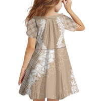 Hawaii Aloha Plumeria Lei Beige Palaka Family Matching Off Shoulder Short Dress and Hawaiian Shirt - Polynesian Pride