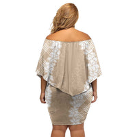 Hawaii Aloha Plumeria Lei Beige Palaka Family Matching Off Shoulder Short Dress and Hawaiian Shirt - Polynesian Pride