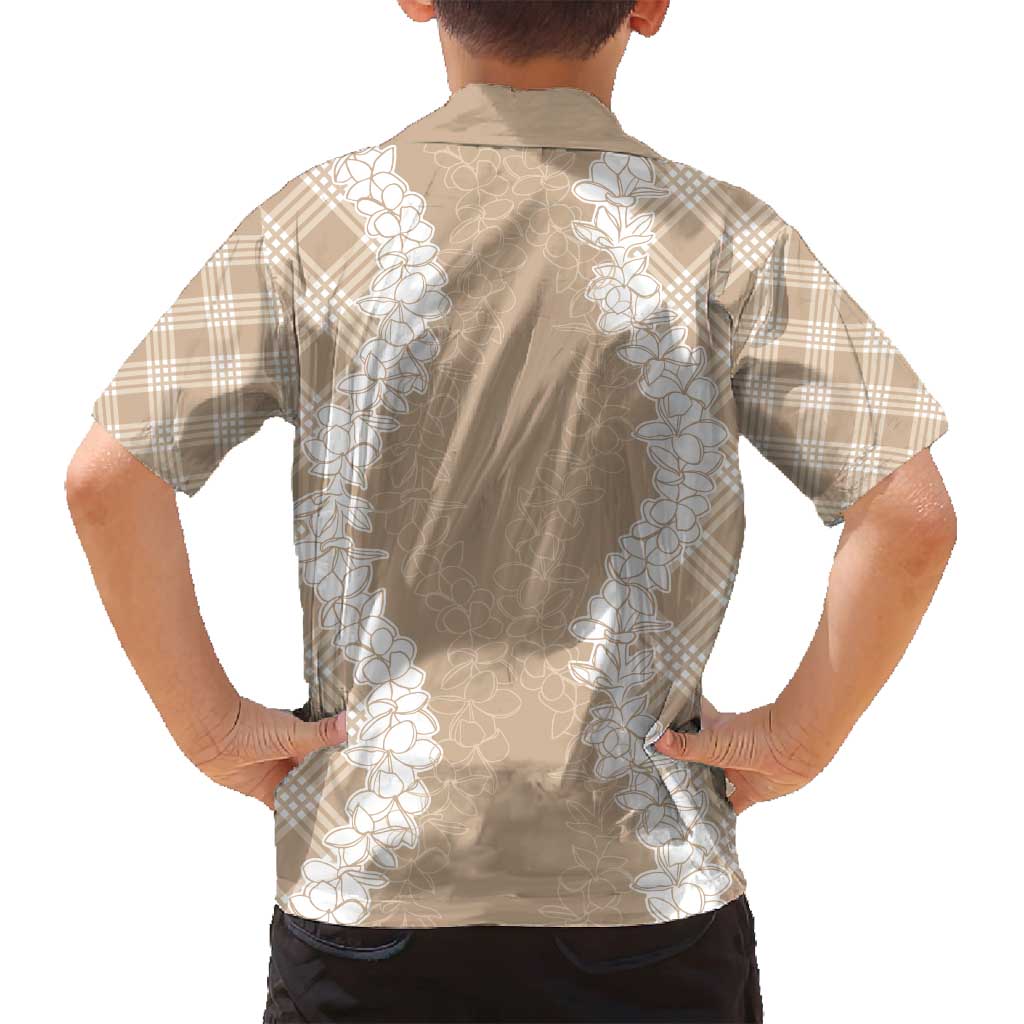 Hawaii Aloha Plumeria Lei Beige Palaka Family Matching Puletasi and Hawaiian Shirt - Polynesian Pride