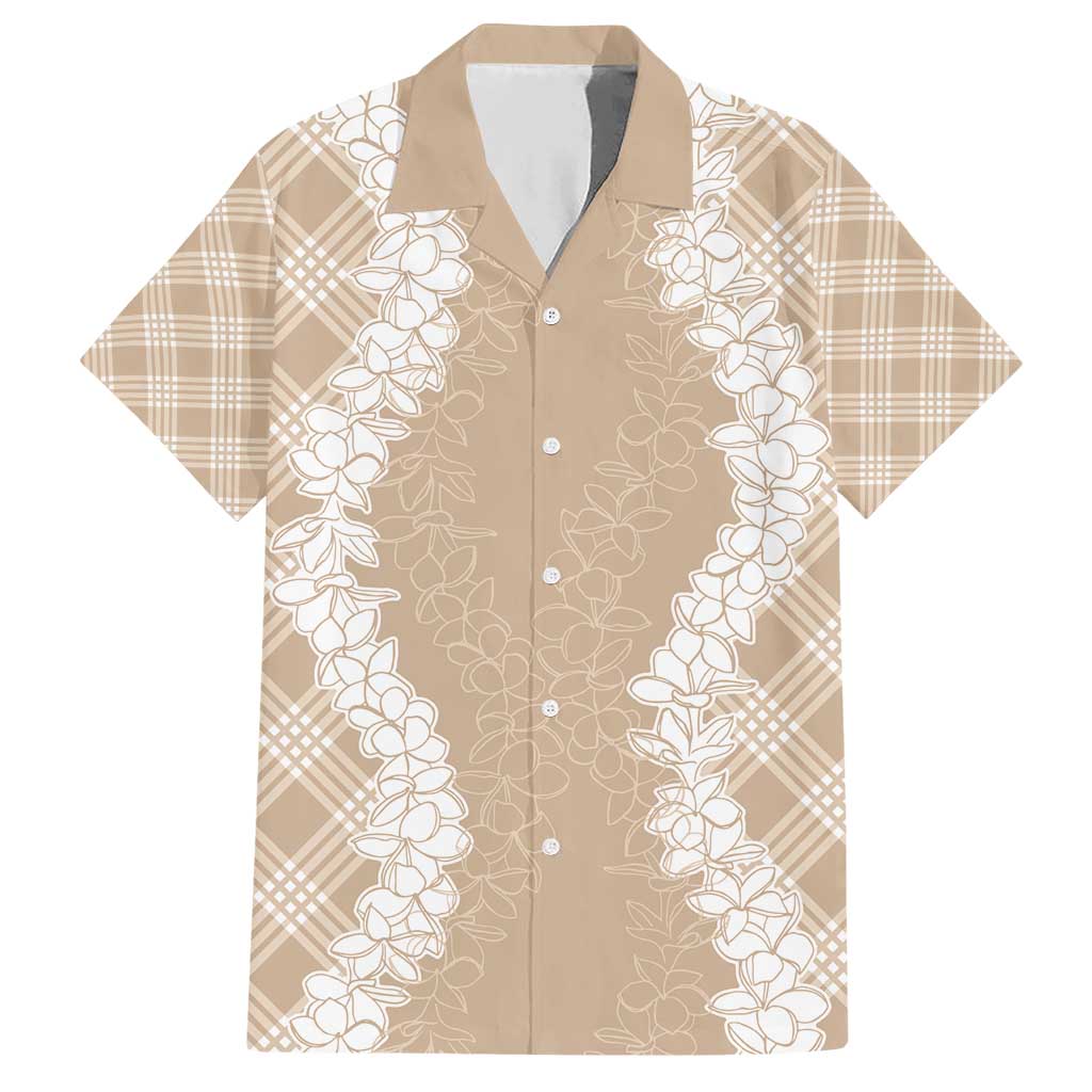 Hawaii Aloha Plumeria Lei Beige Palaka Family Matching Short Sleeve Bodycon Dress and Hawaiian Shirt - Polynesian Pride