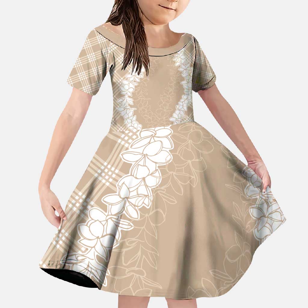 Hawaii Aloha Plumeria Lei Beige Palaka Family Matching Tank Maxi Dress and Hawaiian Shirt - Polynesian Pride