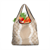 Hawaii Aloha Plumeria Lei Beige Palaka Grocery Bag - Polynesian Pride