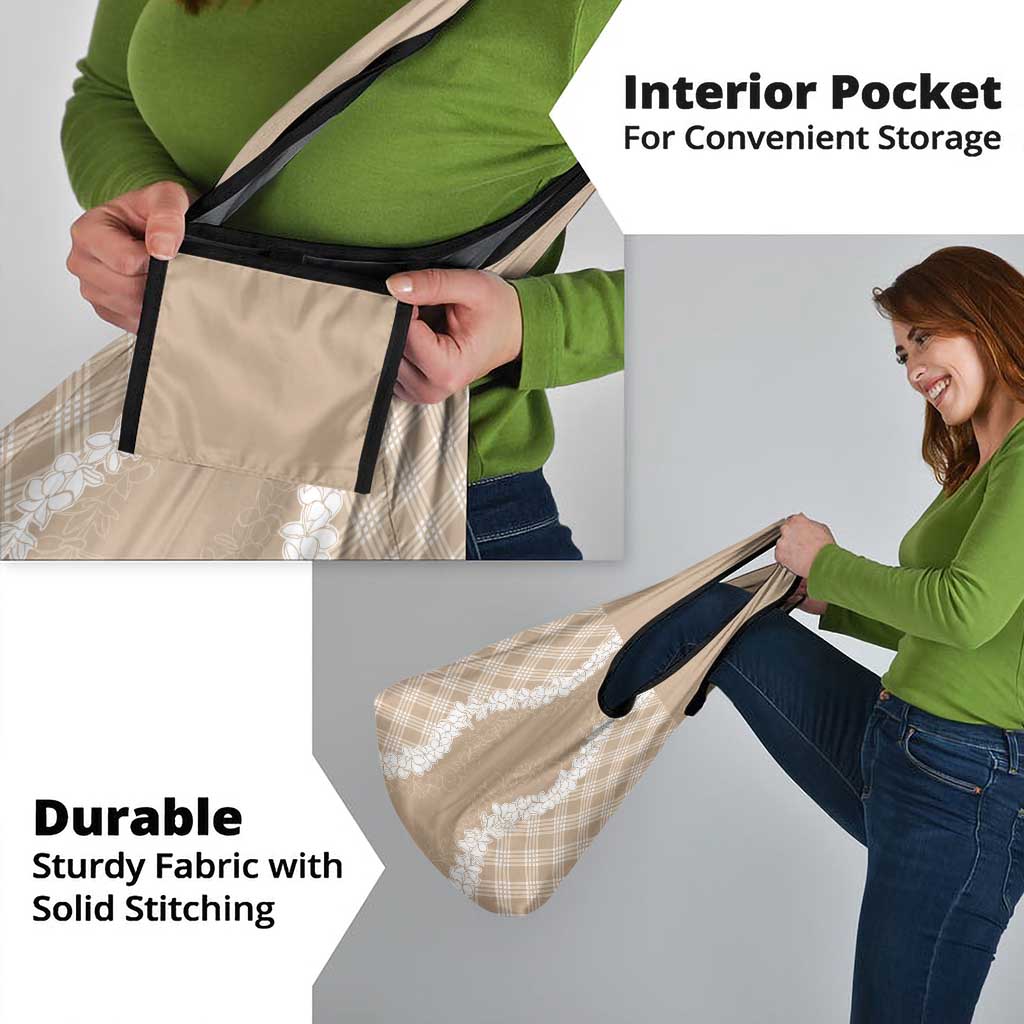 Hawaii Aloha Plumeria Lei Beige Palaka Grocery Bag - Polynesian Pride