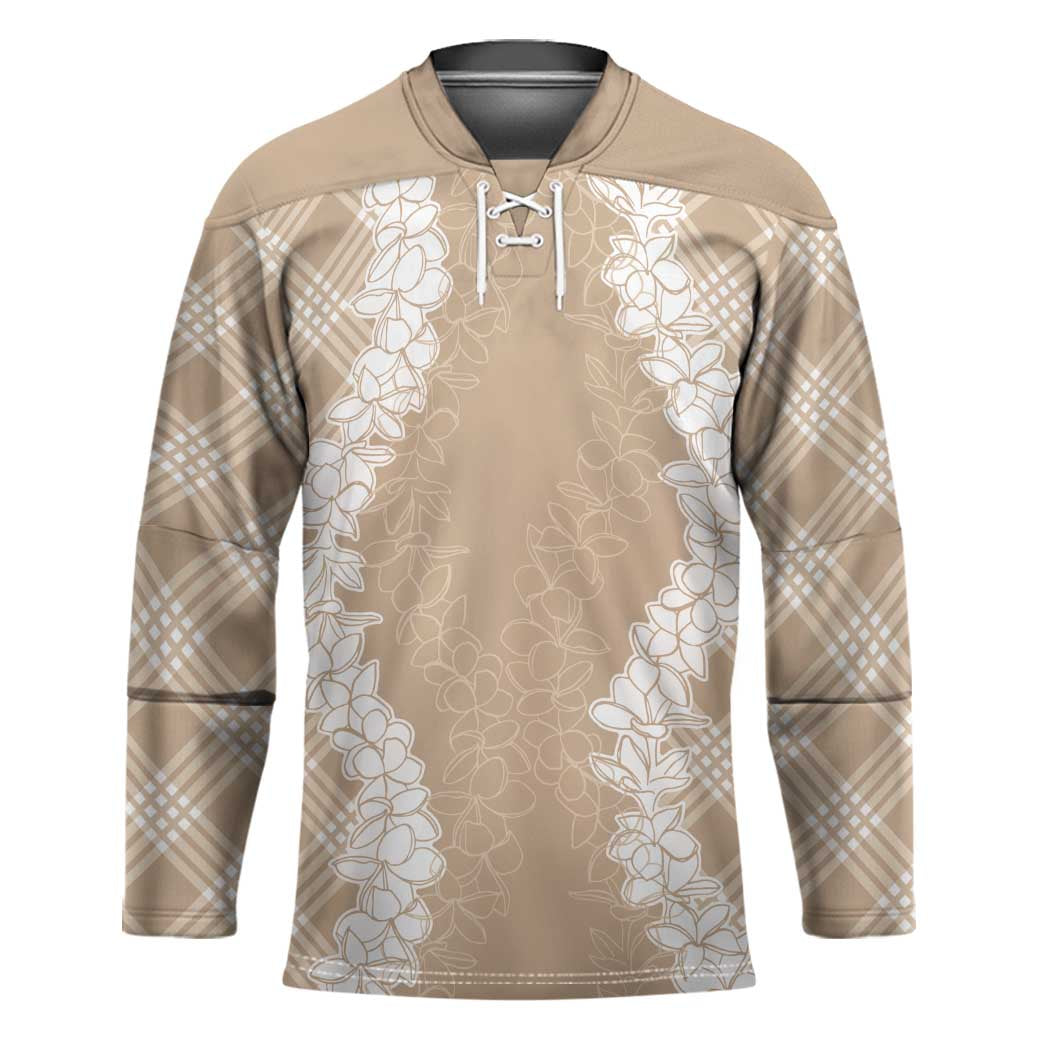 Hawaii Aloha Plumeria Lei Beige Palaka Hockey Jersey - Polynesian Pride