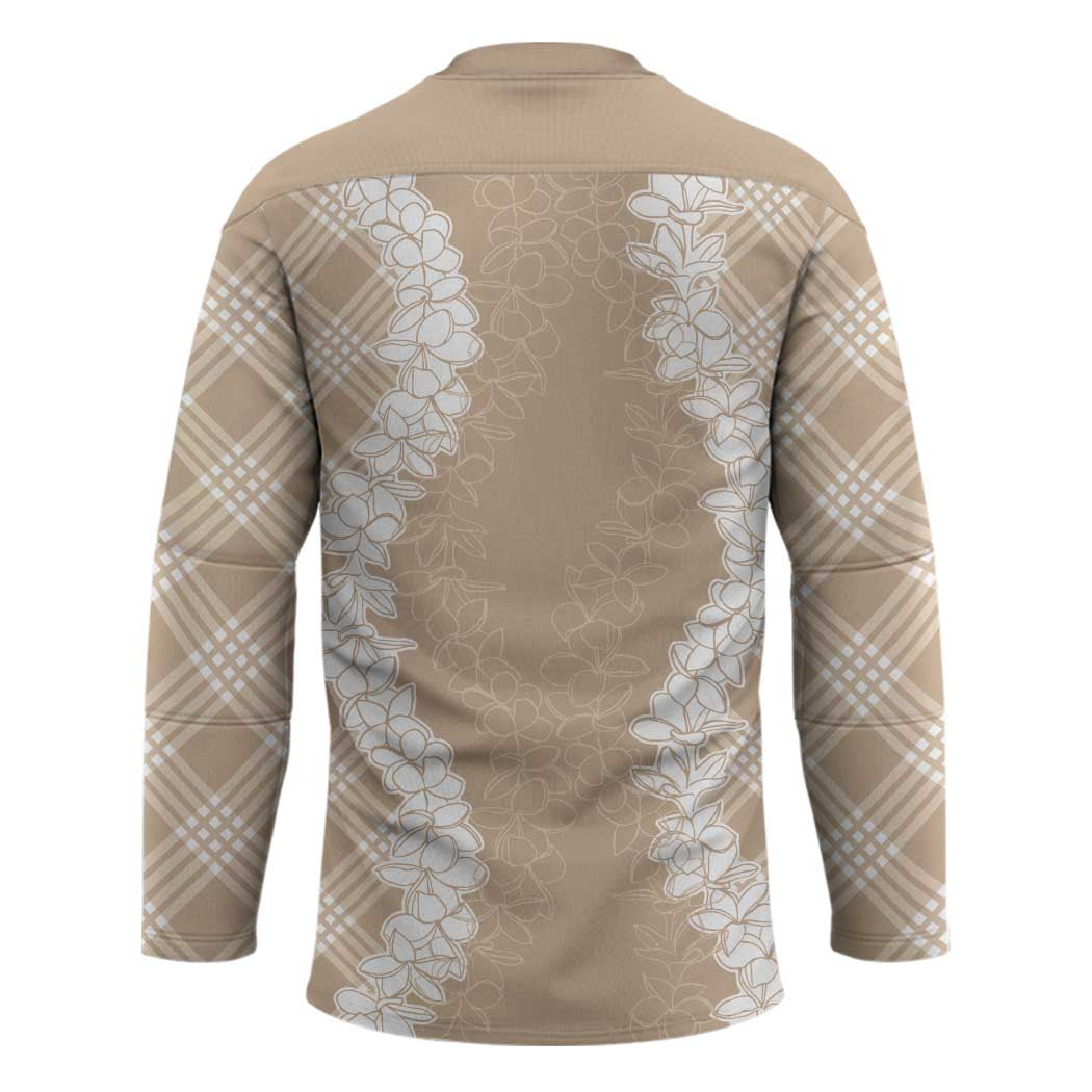 Hawaii Aloha Plumeria Lei Beige Palaka Hockey Jersey - Polynesian Pride