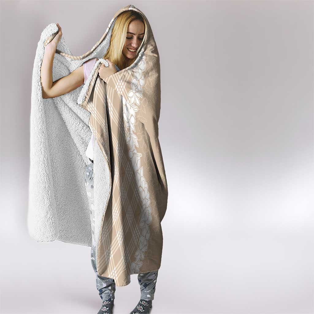 Hawaii Aloha Plumeria Lei Beige Palaka Hooded Blanket - Polynesian Pride