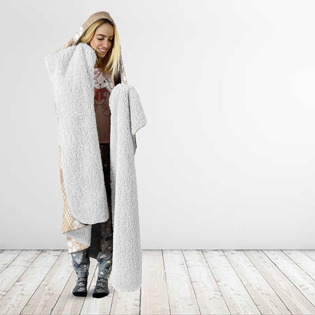 Hawaii Aloha Plumeria Lei Beige Palaka Hooded Blanket - Polynesian Pride