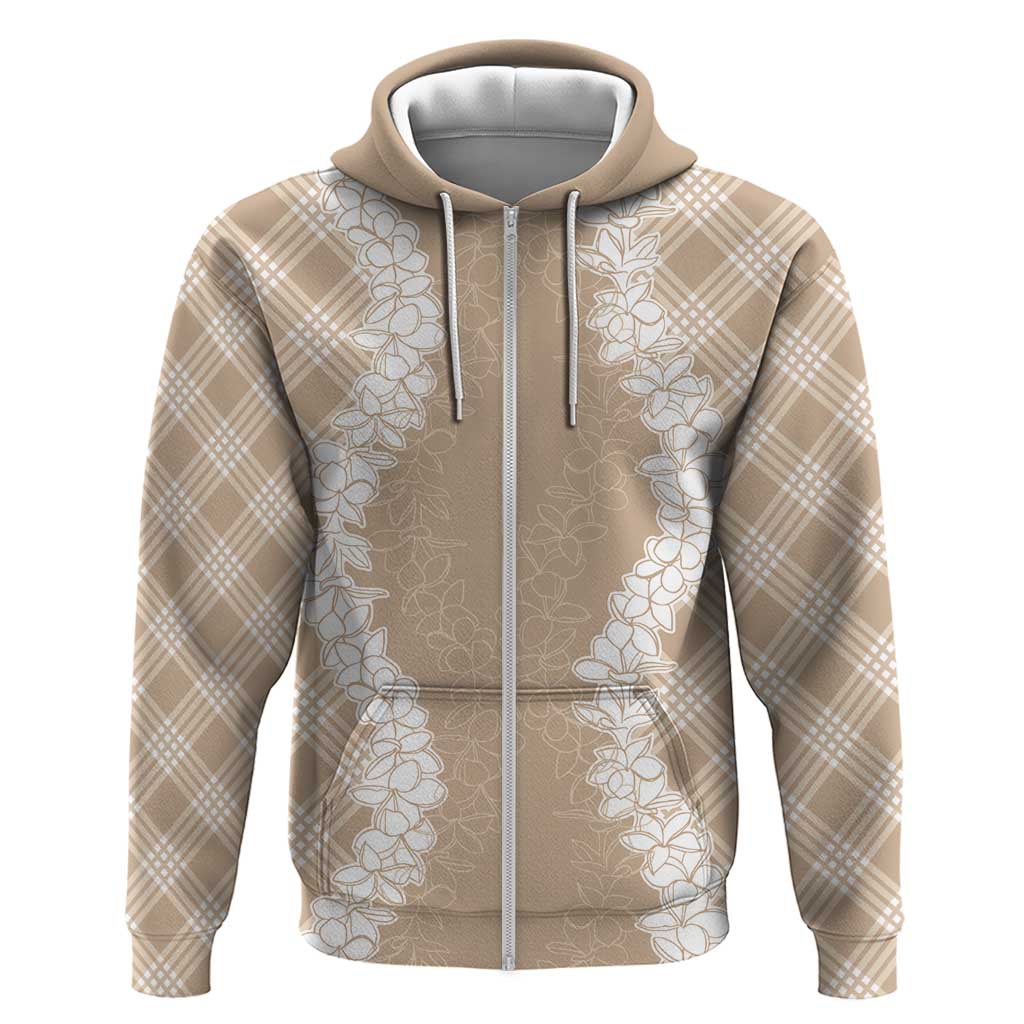 Hawaii Aloha Plumeria Lei Beige Palaka Hoodie - Polynesian Pride