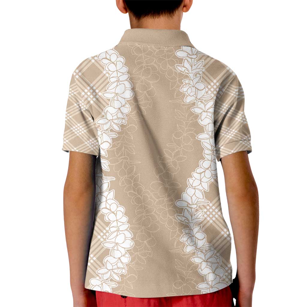 Hawaii Aloha Plumeria Lei Beige Palaka Kid Polo Shirt - Polynesian Pride