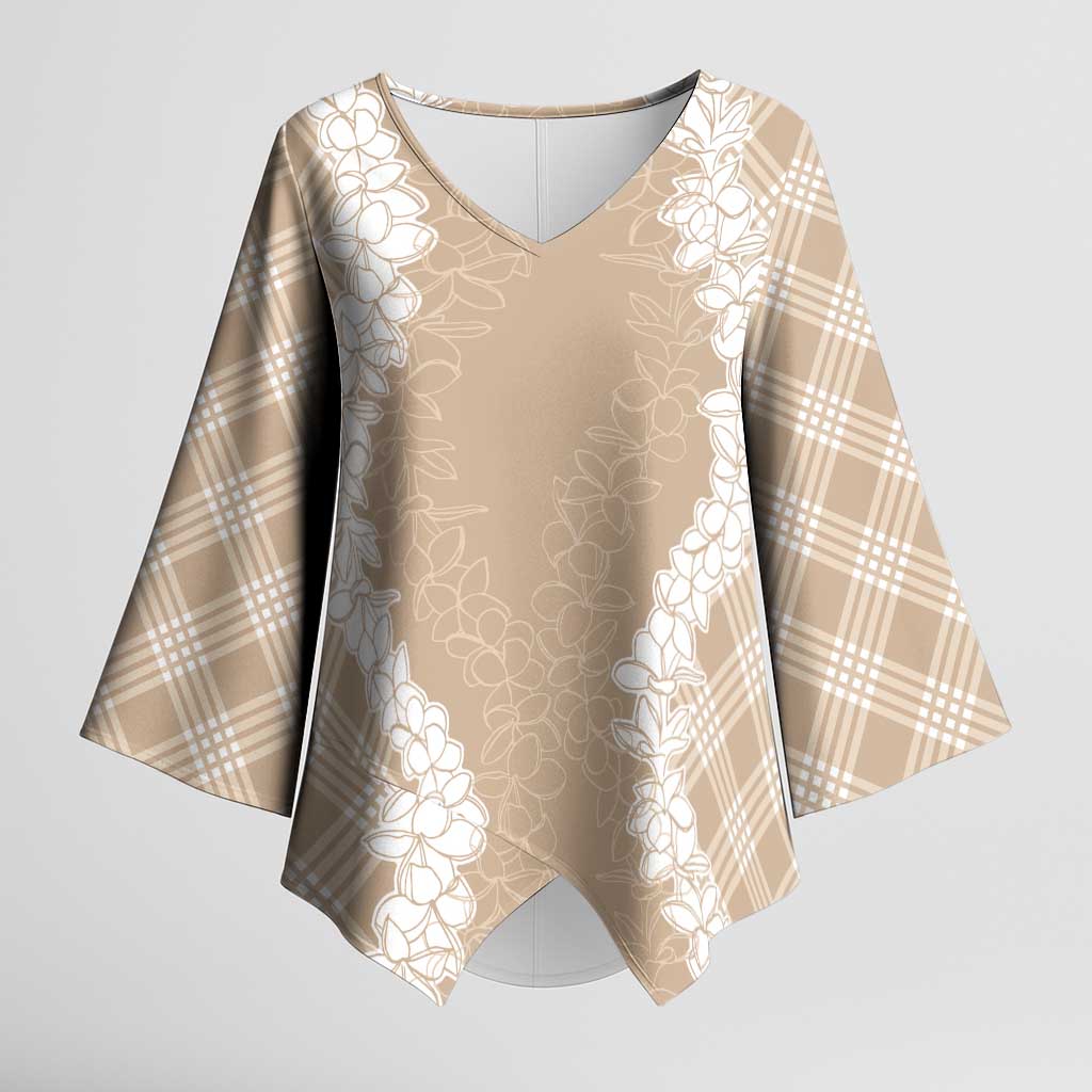 Hawaii Aloha Plumeria Lei Beige Palaka Kimono Sleeve Blouse - Polynesian Pride