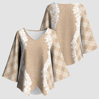 Hawaii Aloha Plumeria Lei Beige Palaka Kimono Sleeve Blouse - Polynesian Pride