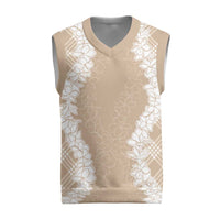 Hawaii Aloha Plumeria Lei Beige Palaka Christmas Knitted V-Neck Vest LT7 Beige - Polynesian Pride