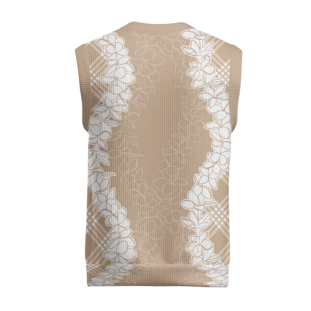Hawaii Aloha Plumeria Lei Beige Palaka Christmas Knitted V-Neck Vest LT7 - Polynesian Pride