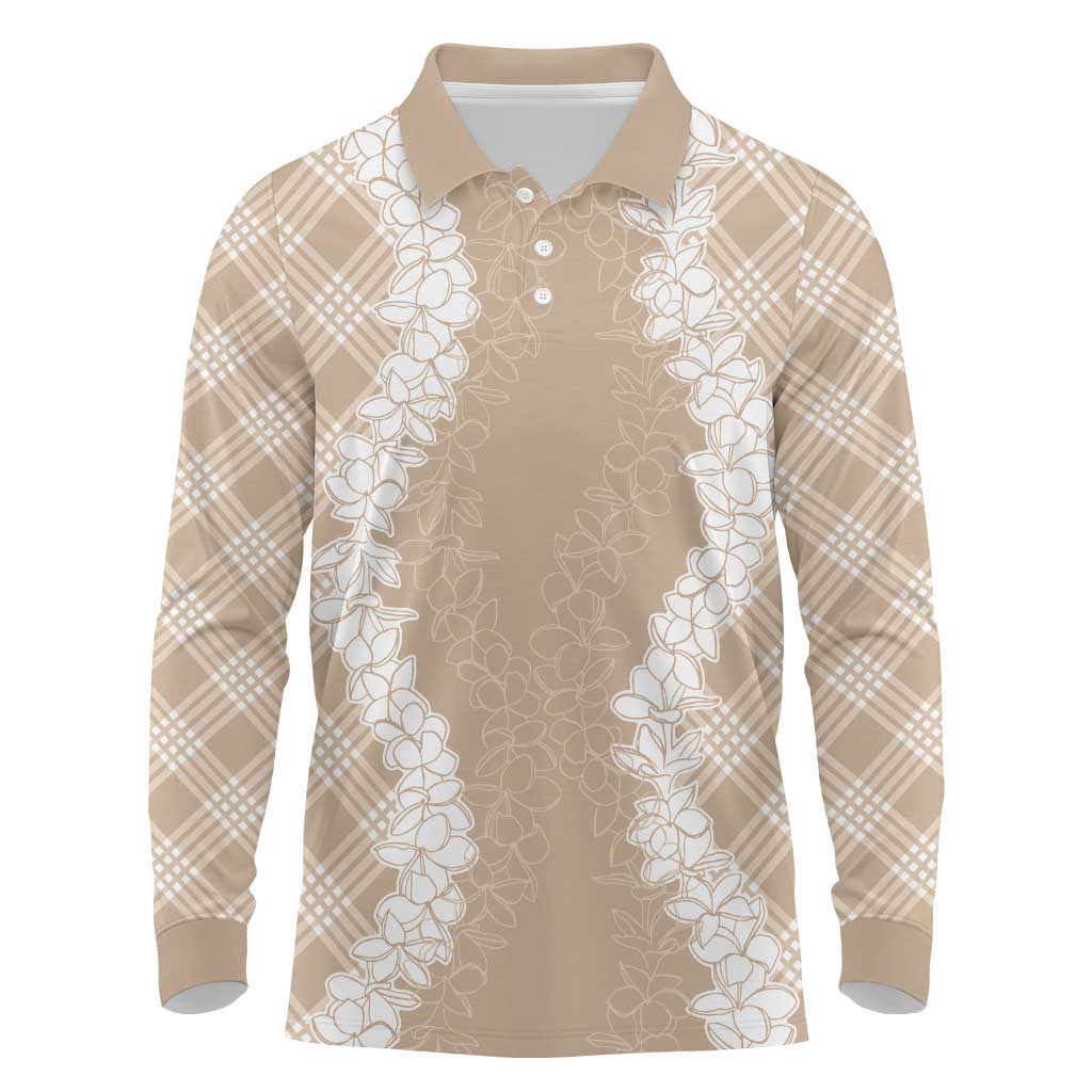 Hawaii Aloha Plumeria Lei Beige Palaka Long Sleeve Polo Shirt - Polynesian Pride