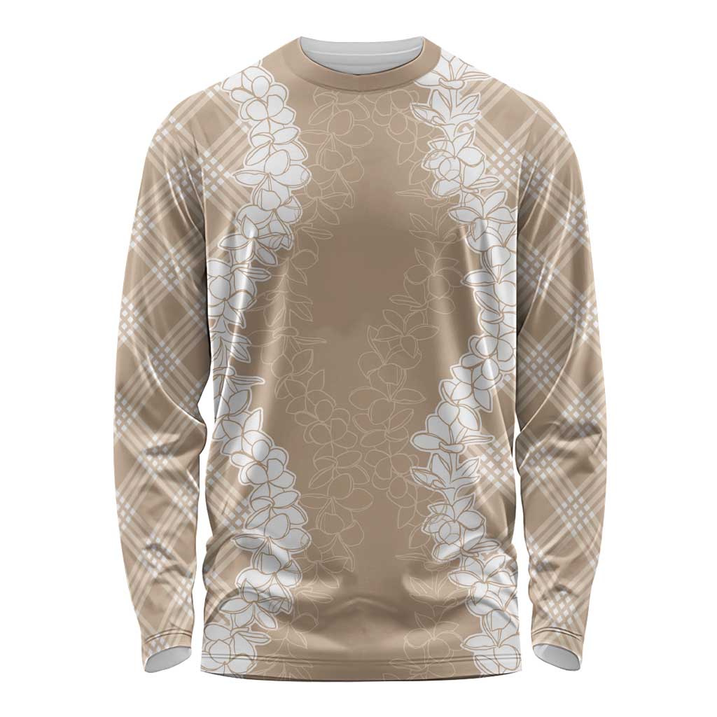 Hawaii Aloha Plumeria Lei Beige Palaka Long Sleeve Shirt LT7 Unisex Beige - Polynesian Pride