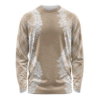 Hawaii Aloha Plumeria Lei Beige Palaka Long Sleeve Shirt LT7 Unisex Beige - Polynesian Pride