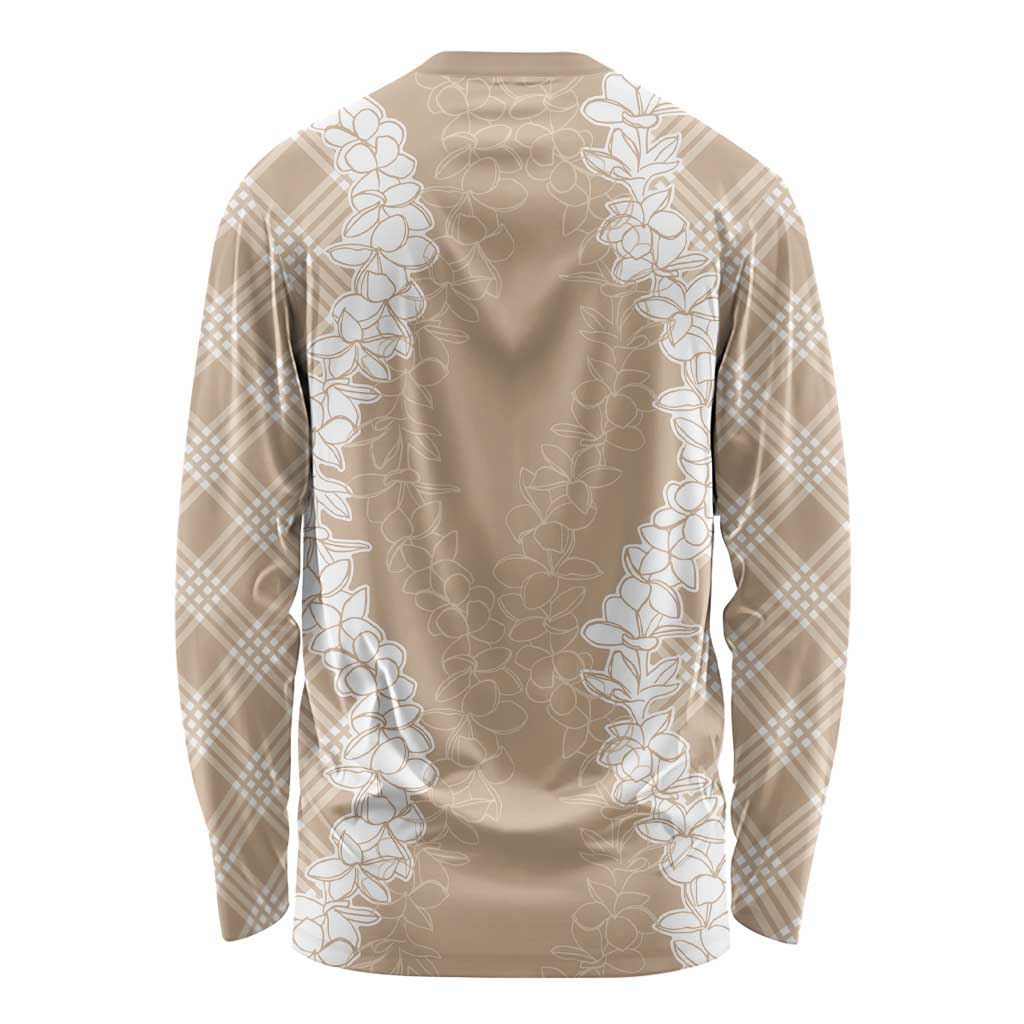 Hawaii Aloha Plumeria Lei Beige Palaka Long Sleeve Shirt LT7 - Polynesian Pride