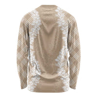 Hawaii Aloha Plumeria Lei Beige Palaka Long Sleeve Shirt LT7 - Polynesian Pride