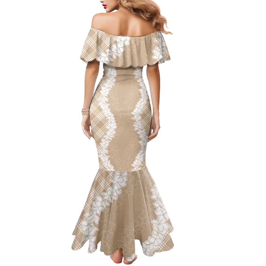 Hawaii Aloha Plumeria Lei Beige Palaka Mermaid Dress - Polynesian Pride