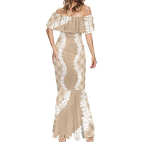 Hawaii Aloha Plumeria Lei Beige Palaka Mermaid Dress - Polynesian Pride