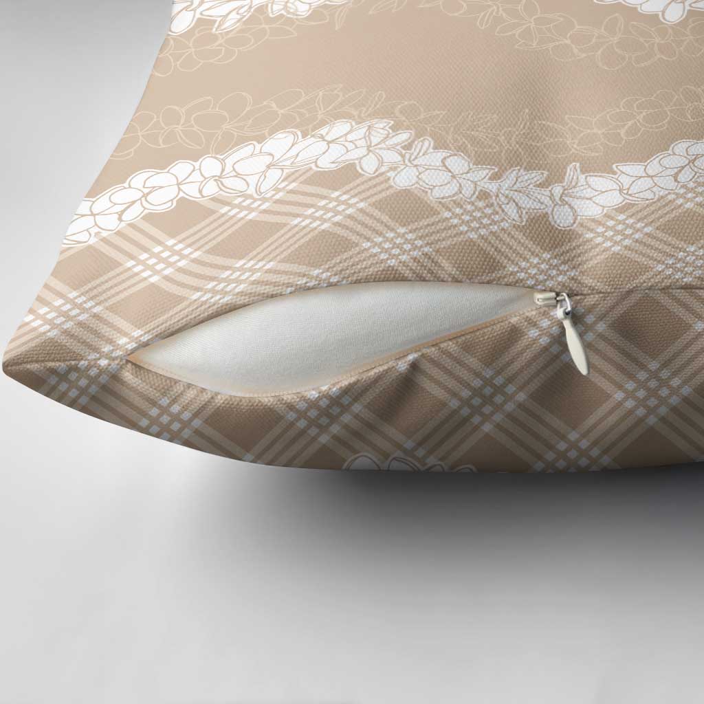 Hawaii Aloha Plumeria Lei Beige Palaka Pillow Cover - Polynesian Pride