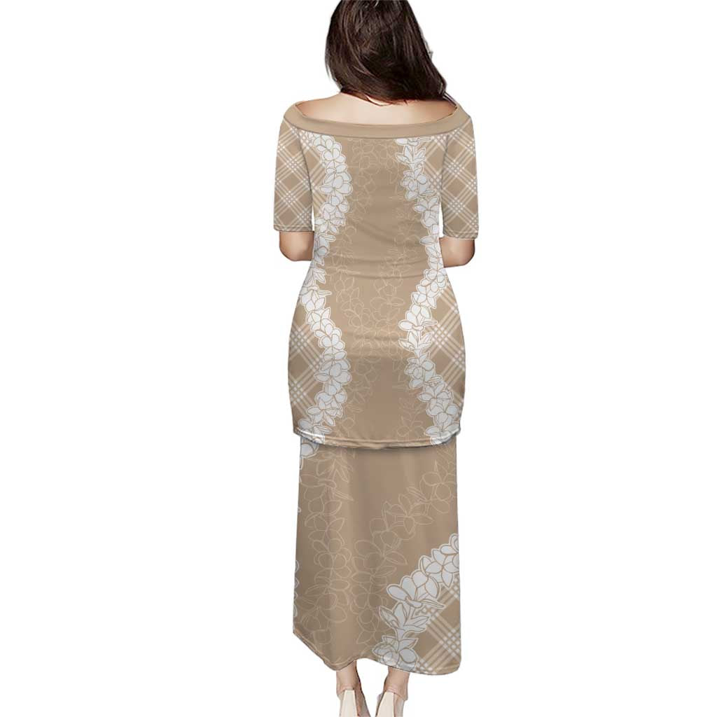 Hawaii Aloha Plumeria Lei Beige Palaka Puletasi - Polynesian Pride