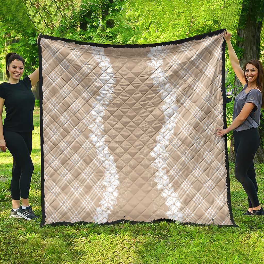 Hawaii Aloha Plumeria Lei Beige Palaka Quilt - Polynesian Pride