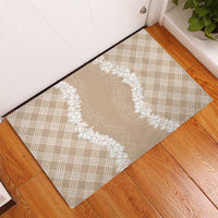 Hawaii Aloha Plumeria Lei Beige Palaka Rubber Doormat - Polynesian Pride