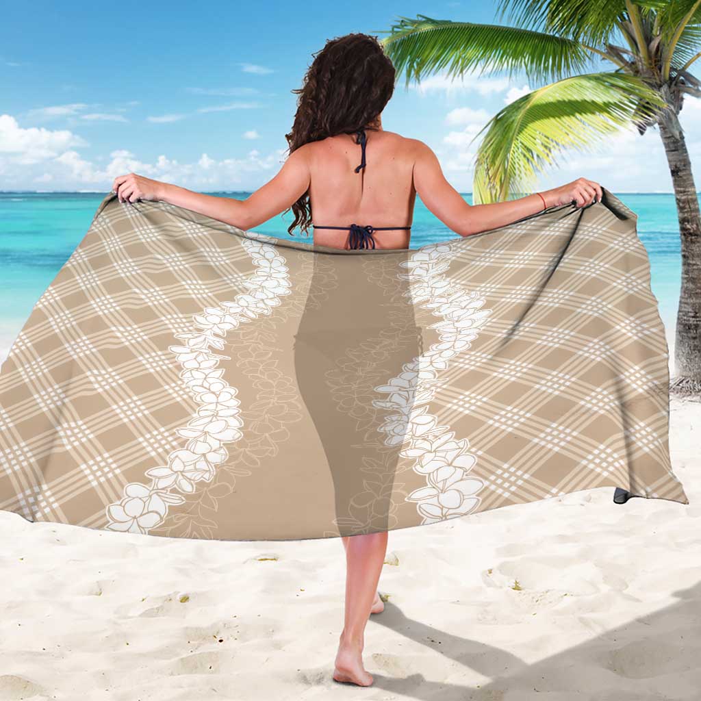 Hawaii Aloha Plumeria Lei Beige Palaka Sarong - Polynesian Pride