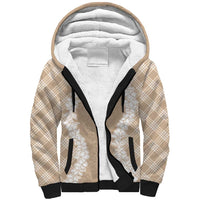 Hawaii Aloha Plumeria Lei Beige Palaka Sherpa Hoodie - Polynesian Pride