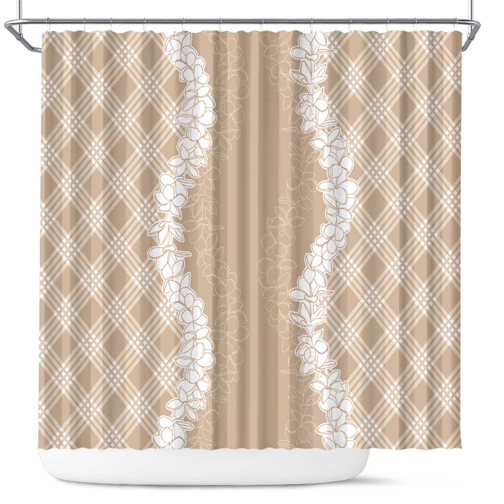 Hawaii Aloha Plumeria Lei Beige Palaka Shower Curtain - Polynesian Pride
