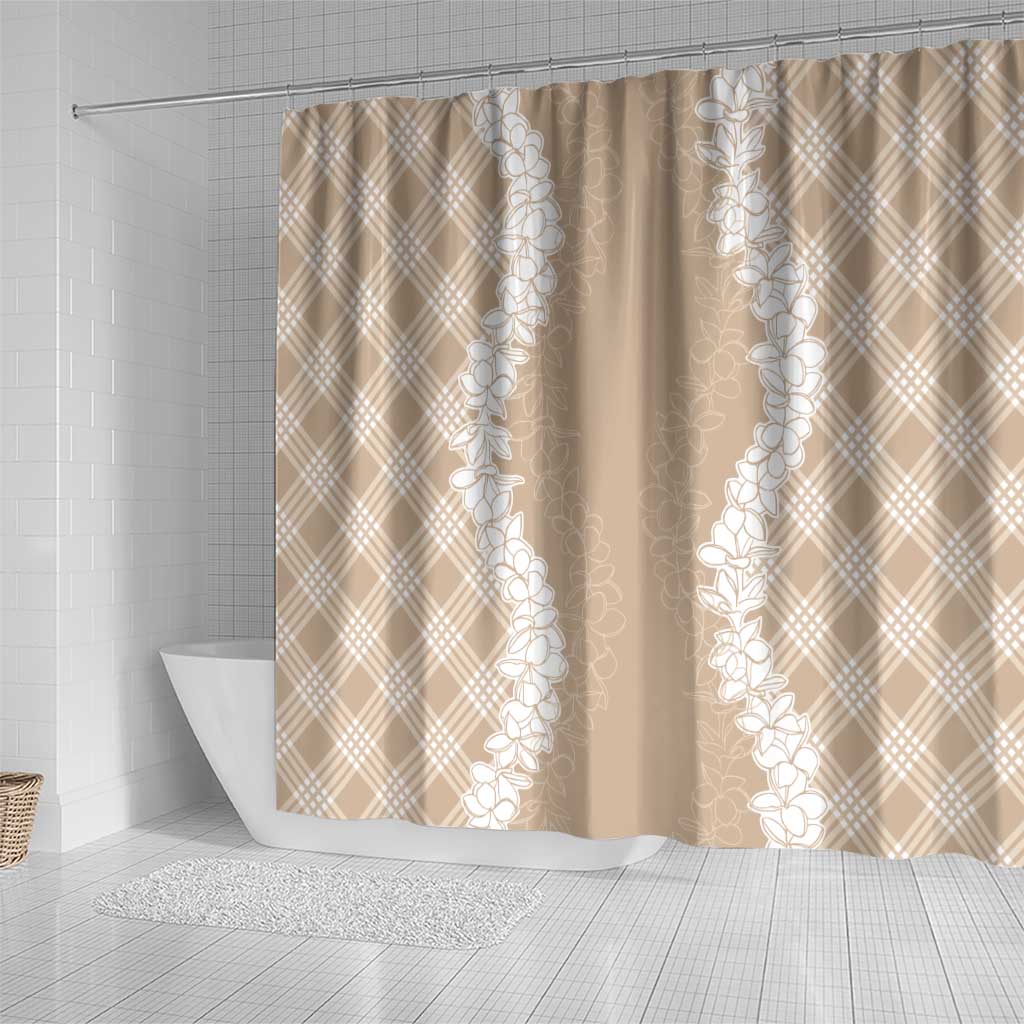 Hawaii Aloha Plumeria Lei Beige Palaka Shower Curtain - Polynesian Pride