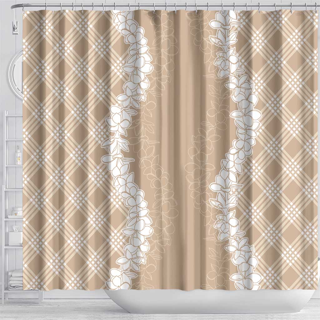 Hawaii Aloha Plumeria Lei Beige Palaka Shower Curtain - Polynesian Pride
