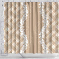 Hawaii Aloha Plumeria Lei Beige Palaka Shower Curtain - Polynesian Pride