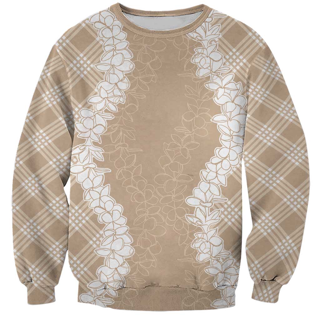 Hawaii Aloha Plumeria Lei Beige Palaka Sweatshirt LT7 Unisex Beige - Polynesian Pride