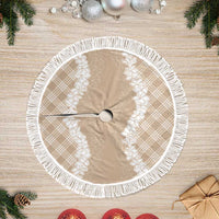 Hawaii Aloha Plumeria Lei Beige Palaka Tree Skirt LT7 Fringed Beige - Polynesian Pride