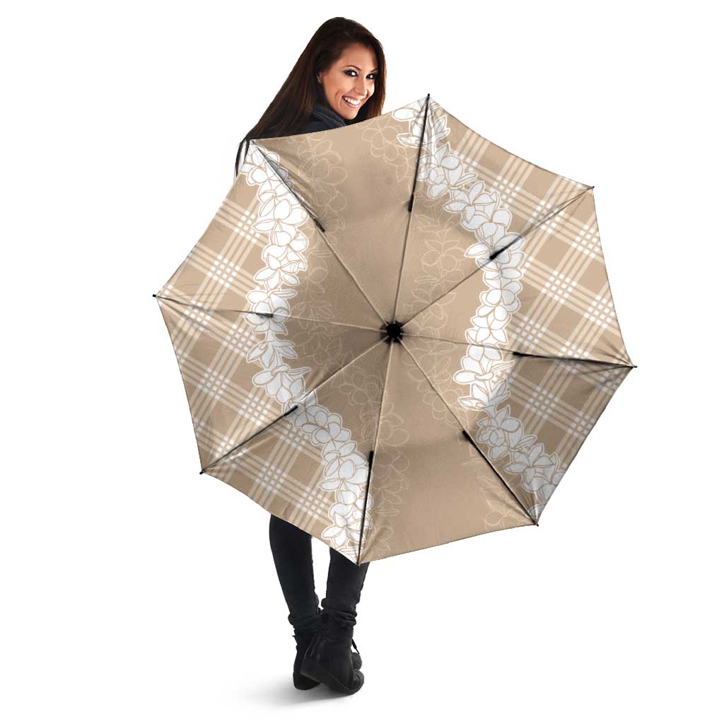 Hawaii Aloha Plumeria Lei Beige Palaka Umbrella - Polynesian Pride