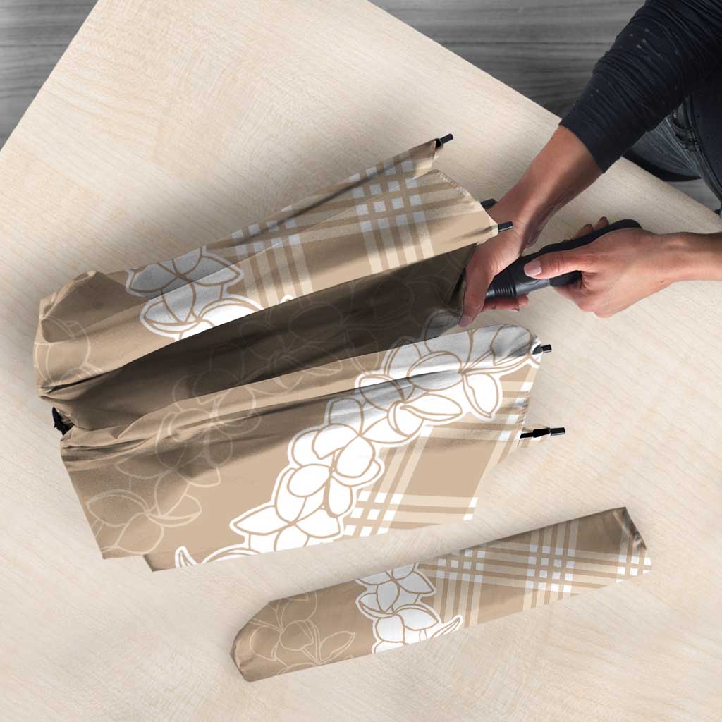 Hawaii Aloha Plumeria Lei Beige Palaka Umbrella - Polynesian Pride