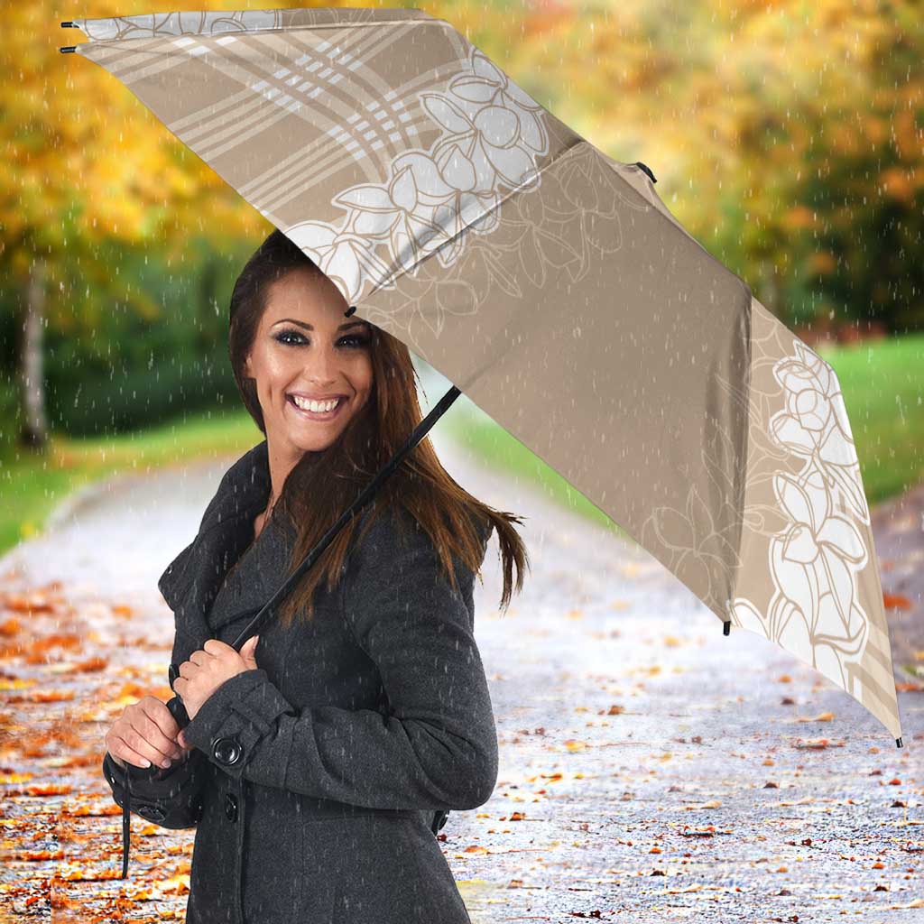 Hawaii Aloha Plumeria Lei Beige Palaka Umbrella - Polynesian Pride