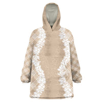 Hawaii Aloha Plumeria Lei Beige Palaka Wearable Blanket Hoodie LT7 One Size Beige - Polynesian Pride