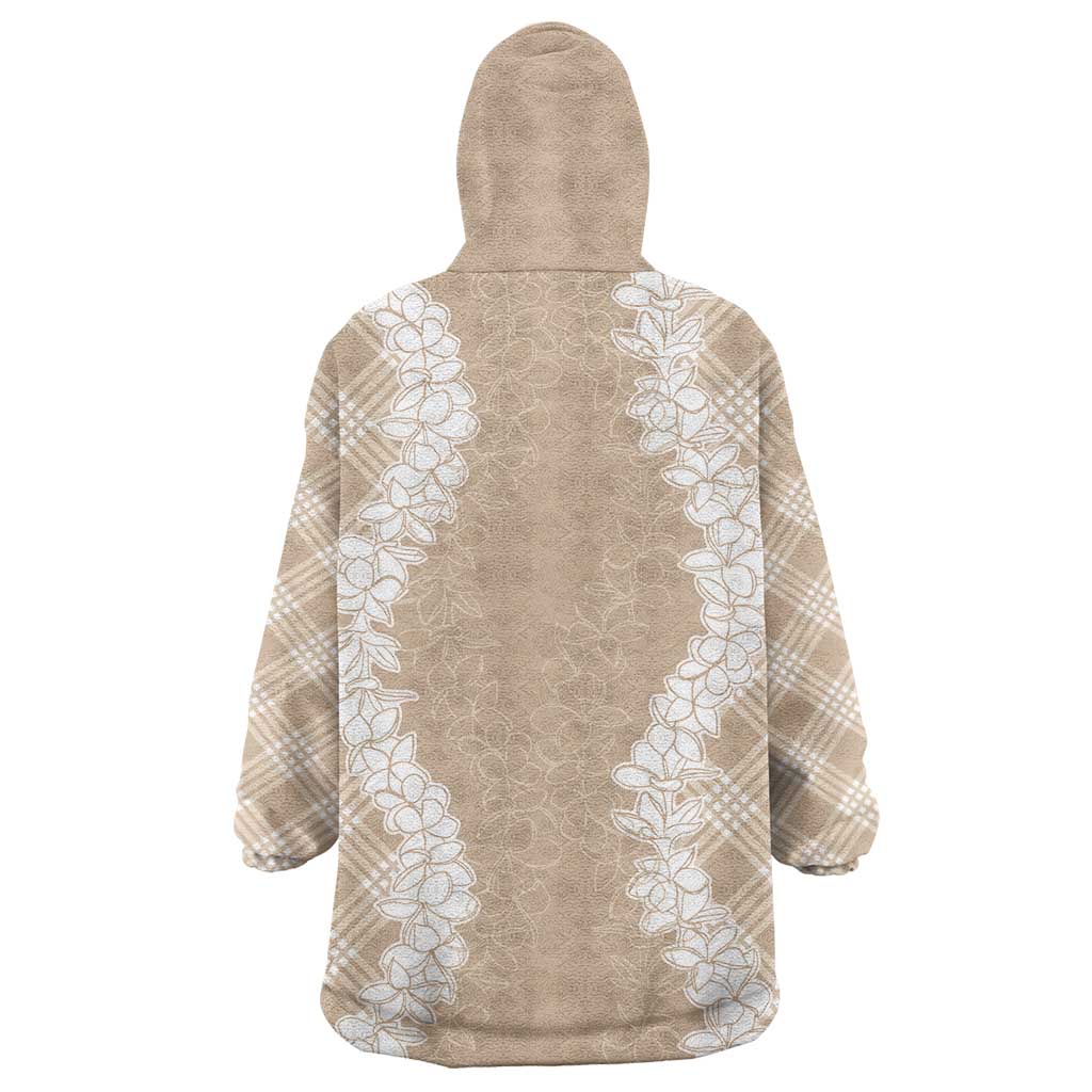 Hawaii Aloha Plumeria Lei Beige Palaka Wearable Blanket Hoodie LT7 - Polynesian Pride