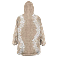 Hawaii Aloha Plumeria Lei Beige Palaka Wearable Blanket Hoodie LT7 - Polynesian Pride