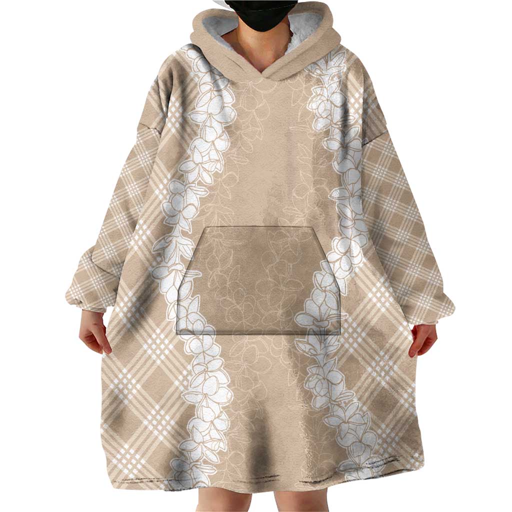 Hawaii Aloha Plumeria Lei Beige Palaka Wearable Blanket Hoodie LT7 - Polynesian Pride