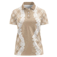 Hawaii Aloha Plumeria Lei Beige Palaka Women Polo Shirt - Polynesian Pride