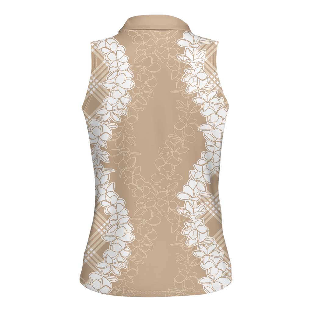 Hawaii Aloha Plumeria Lei Beige Palaka Women Sleeveless Polo Shirt - Polynesian Pride