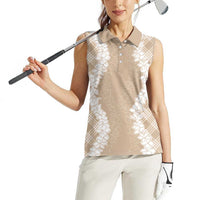 Hawaii Aloha Plumeria Lei Beige Palaka Women Sleeveless Polo Shirt - Polynesian Pride