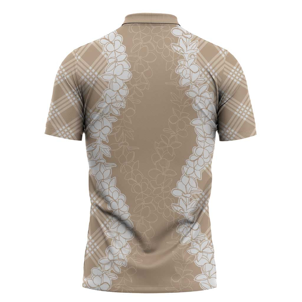 Hawaii Aloha Plumeria Lei Beige Palaka Zipper Polo Shirt LT7 - Polynesian Pride