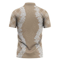Hawaii Aloha Plumeria Lei Beige Palaka Zipper Polo Shirt LT7 - Polynesian Pride