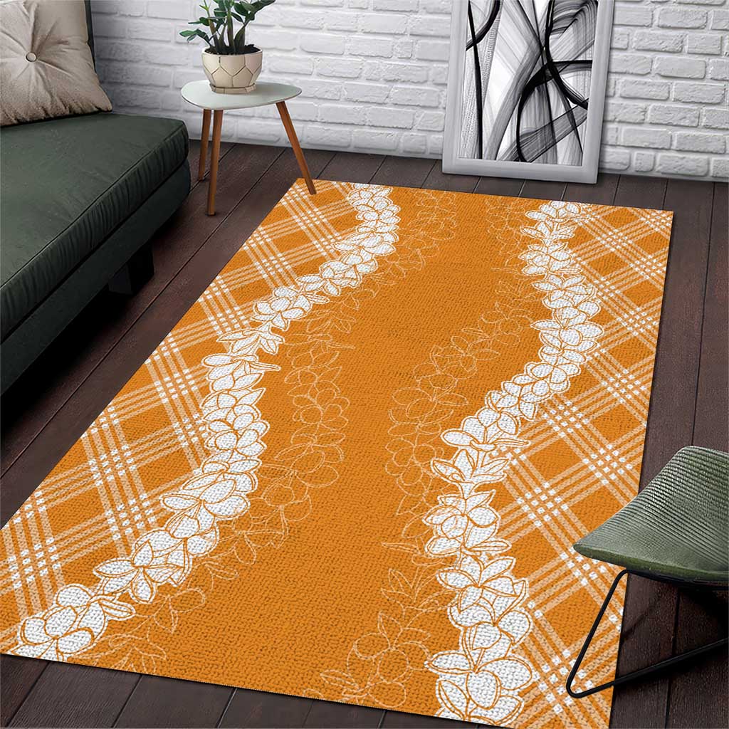 Hawaii Aloha Plumeria Lei Orange Palaka Area Rug - Polynesian Pride